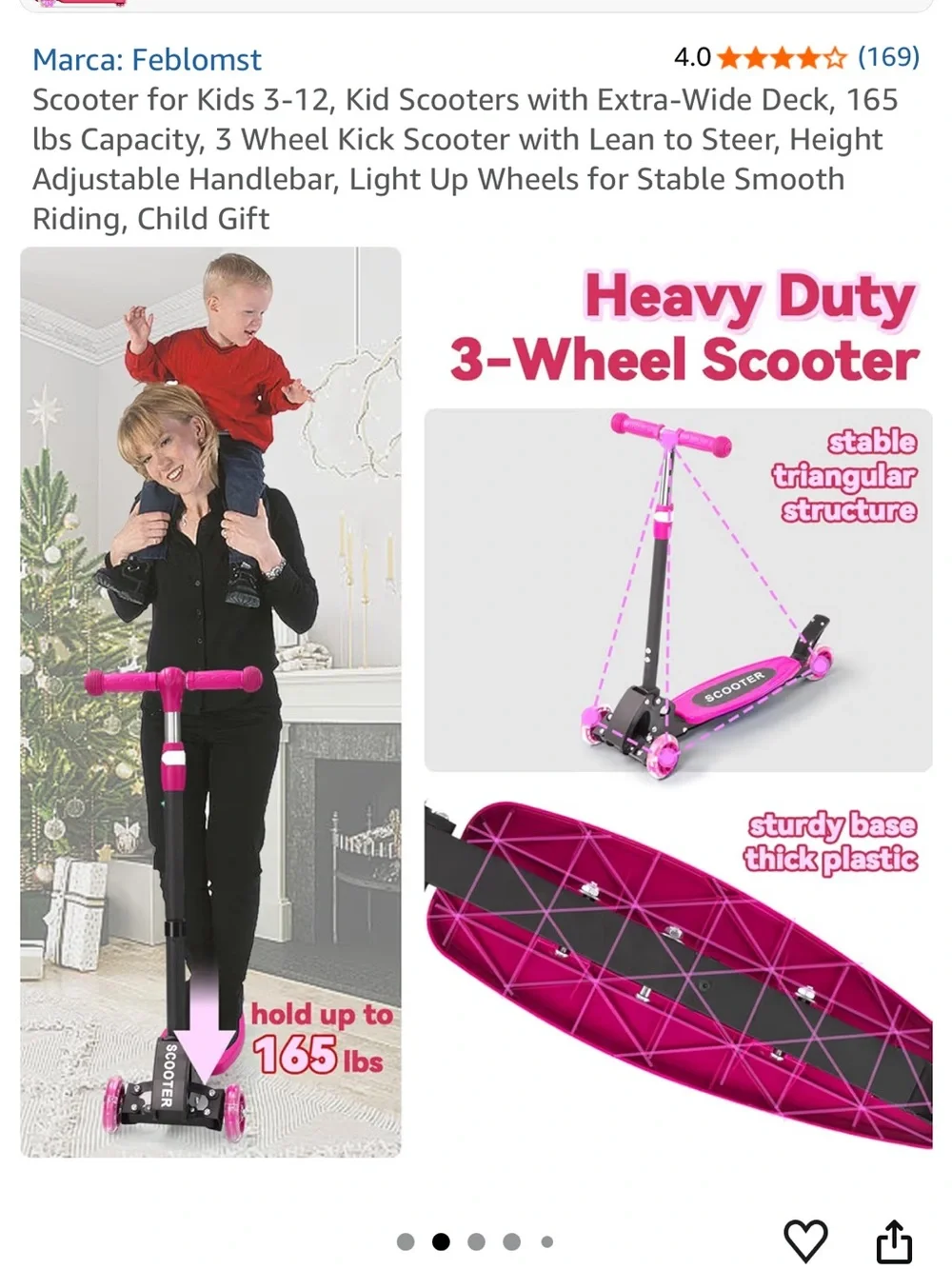 Kids 3-Wheel Light-Up Scooter - Pink